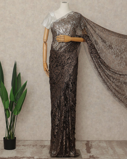 Brown French Metallic Chantilly Lace Saree