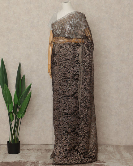 Brown French Metallic Chantilly Lace Saree