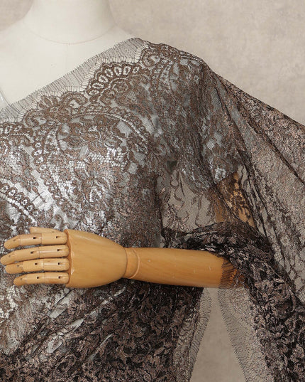 Brown French Metallic Chantilly Lace Saree