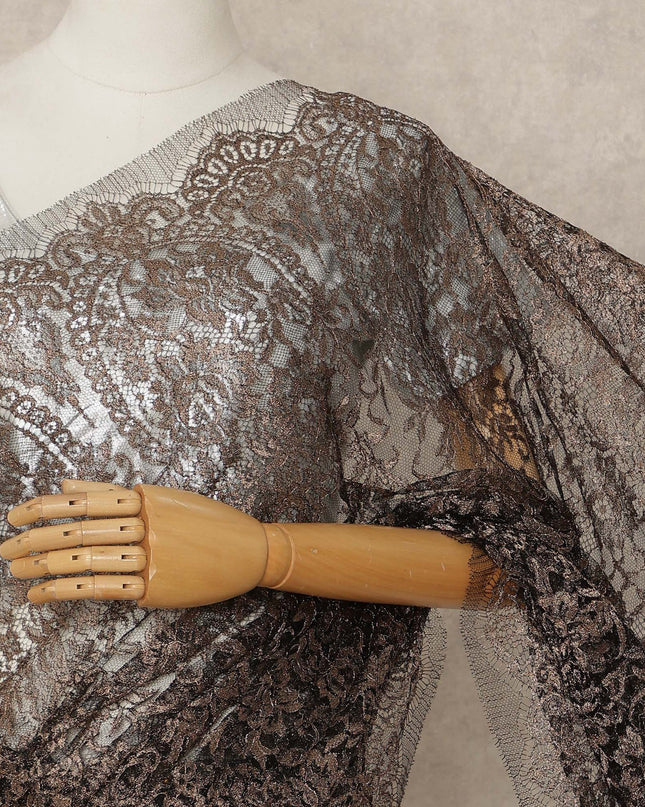 Brown French Metallic Chantilly Lace Saree