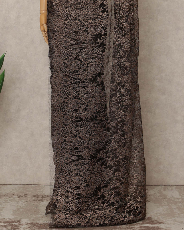 Brown French Metallic Chantilly Lace Saree