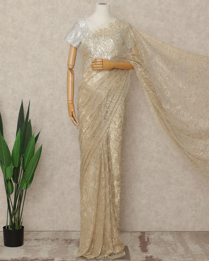 Gold French Metallic Chantilly Lace Saree