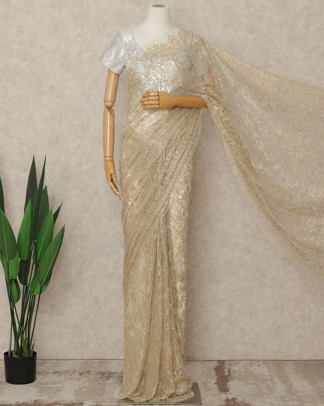 Gold French Metallic Chantilly Lace Saree