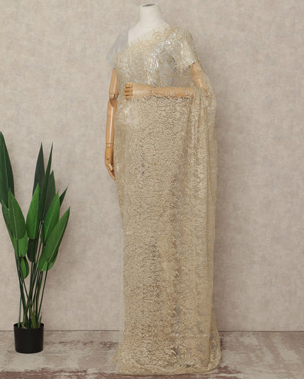 Gold French Metallic Chantilly Lace Saree