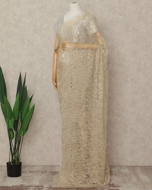 Gold French Metallic Chantilly Lace Saree