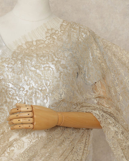 Gold French Metallic Chantilly Lace Saree