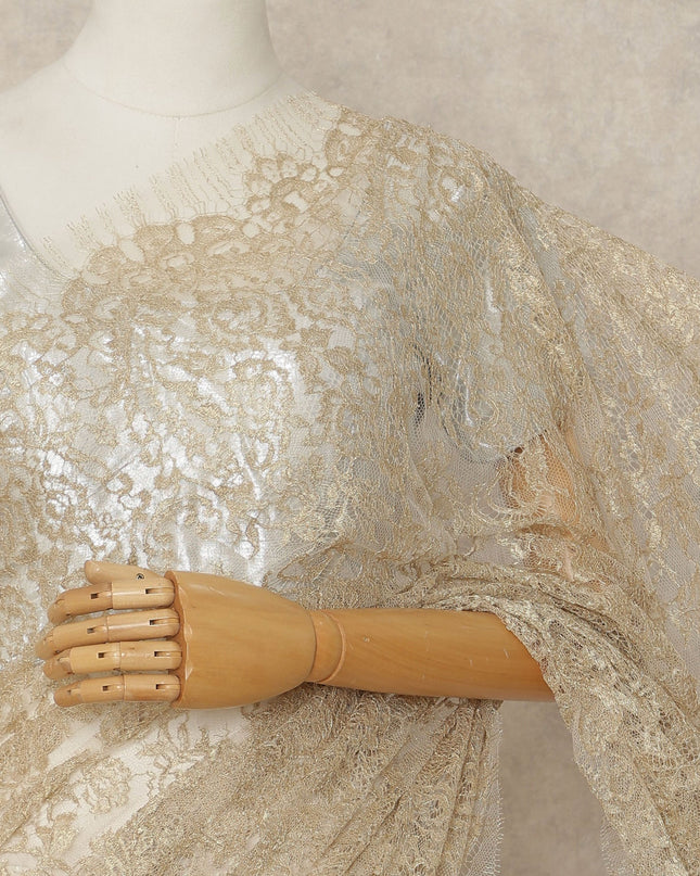 Gold French Metallic Chantilly Lace Saree