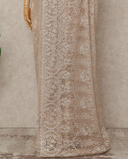 Light Peach French Metallic Chantilly Lace Saree