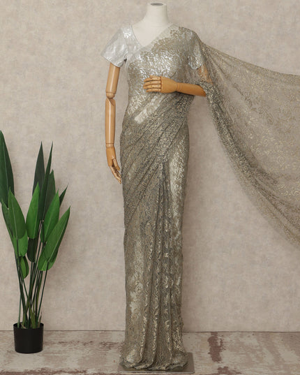 Green French Metallic Chantilly Lace Saree
