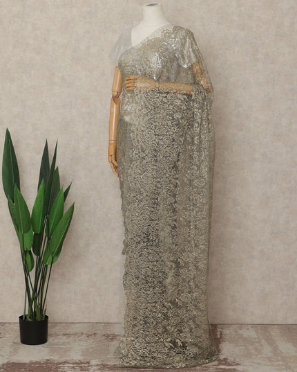 Green French Metallic Chantilly Lace Saree