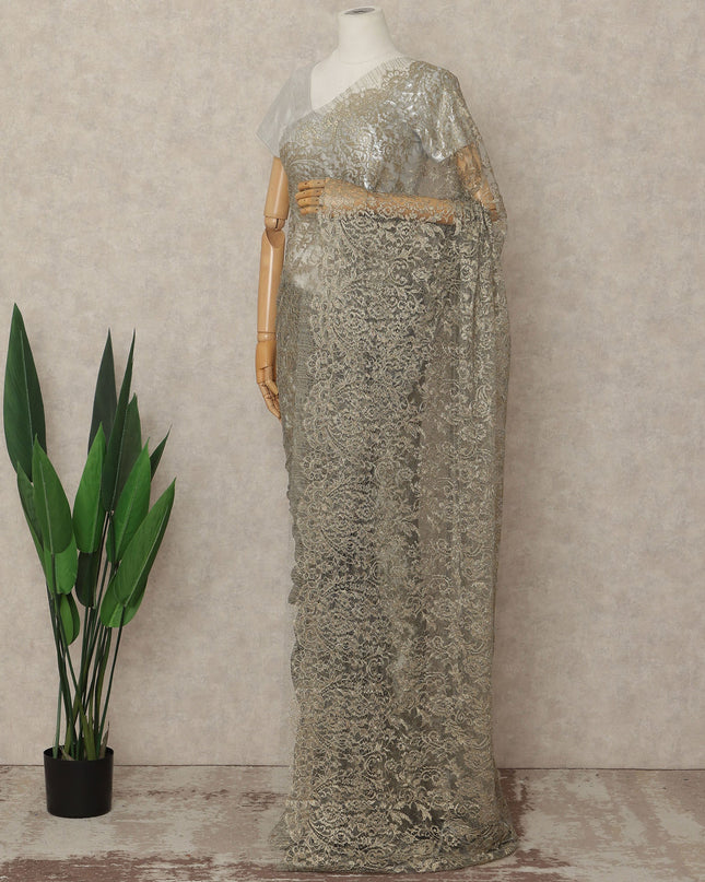 Green French Metallic Chantilly Lace Saree
