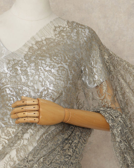 Green French Metallic Chantilly Lace Saree