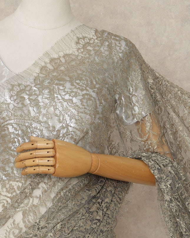 Green French Metallic Chantilly Lace Saree