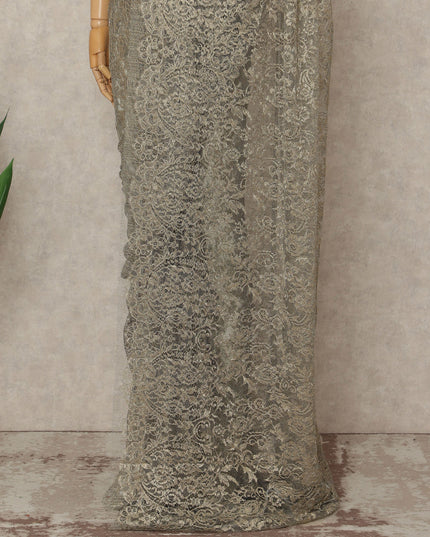 Green French Metallic Chantilly Lace Saree