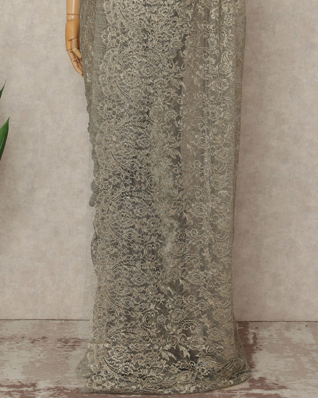 Green French Metallic Chantilly Lace Saree