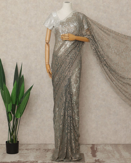 Grey French Metallic Chantilly Lace Saree
