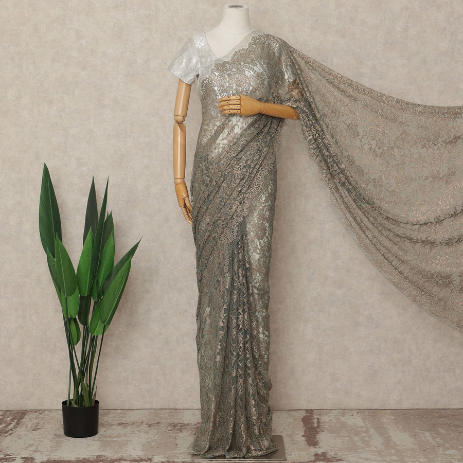 Grey French Metallic Chantilly Lace Saree