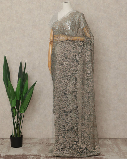 Grey French Metallic Chantilly Lace Saree