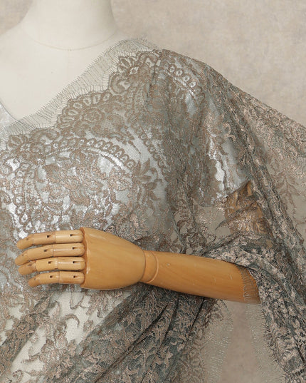Grey French Metallic Chantilly Lace Saree