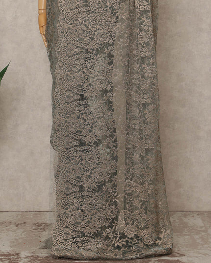 Grey French Metallic Chantilly Lace Saree