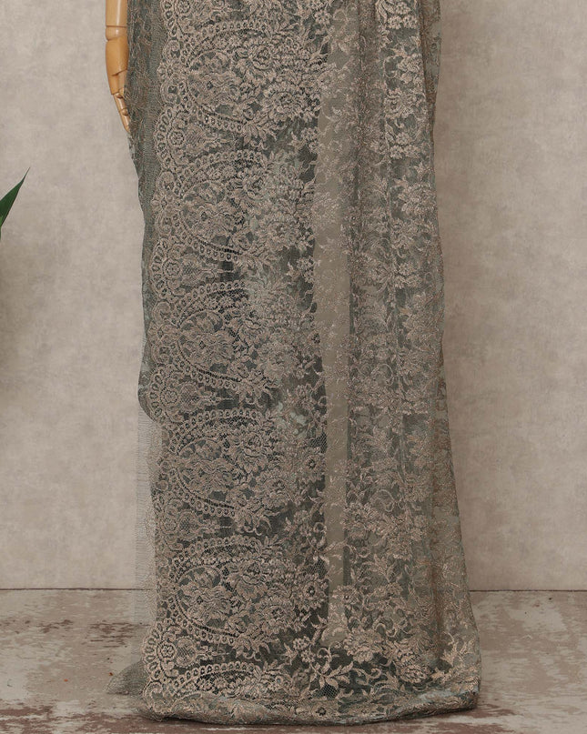Grey French Metallic Chantilly Lace Saree