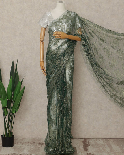 Green French Metallic Chantilly Lace Saree