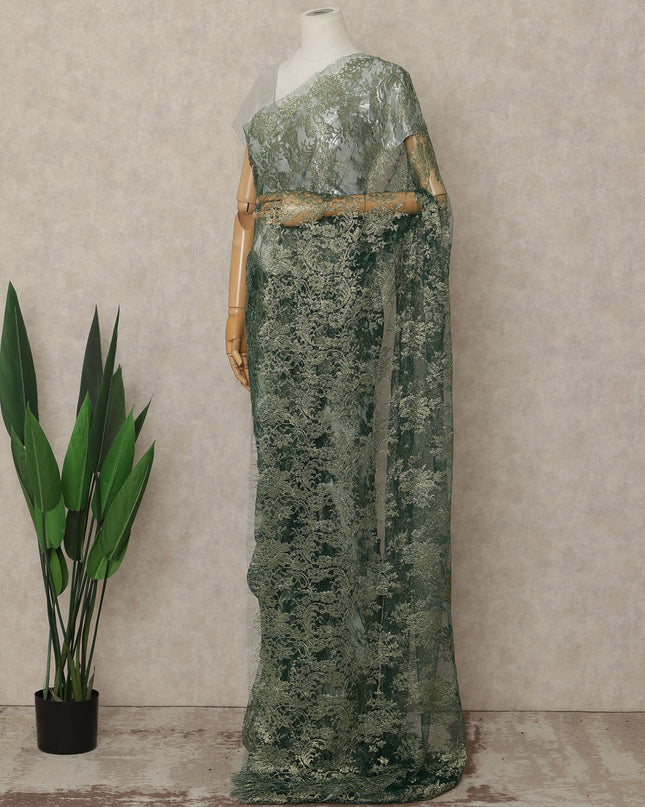 Green French Metallic Chantilly Lace Saree