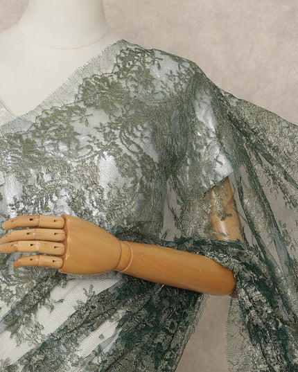 Green French Metallic Chantilly Lace Saree