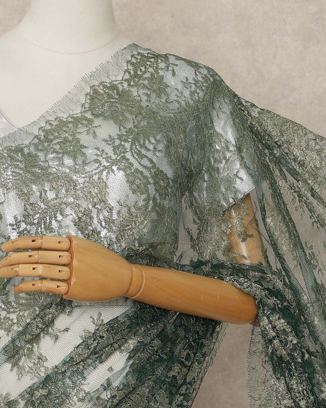 Green French Metallic Chantilly Lace Saree