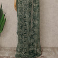 Green French Metallic Chantilly Lace Saree