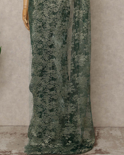 Green French Metallic Chantilly Lace Saree