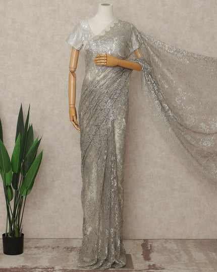 Silver French Metallic Chantilly Lace Saree