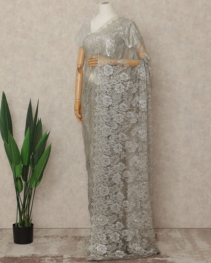 Silver French Metallic Chantilly Lace Saree