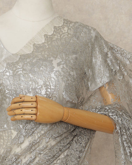 Silver French Metallic Chantilly Lace Saree
