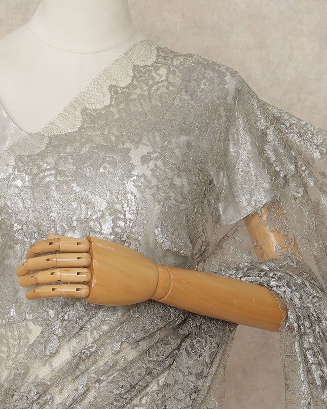 Silver French Metallic Chantilly Lace Saree
