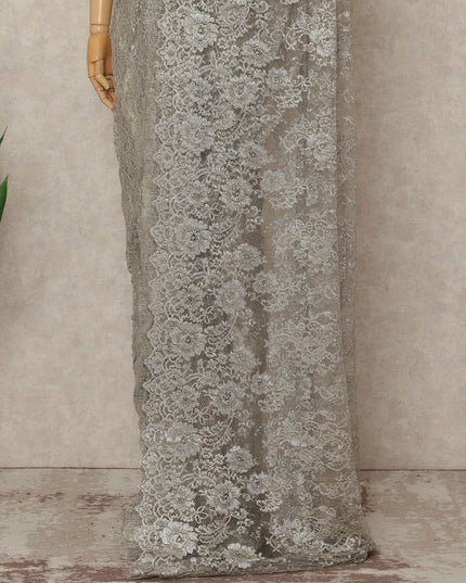 Silver French Metallic Chantilly Lace Saree