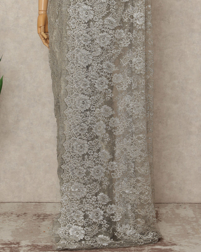 Silver French Metallic Chantilly Lace Saree