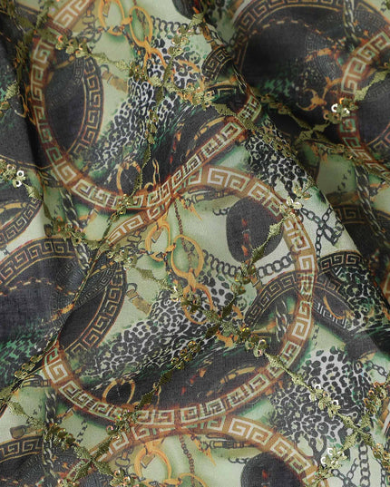 Green Abstract Circle Embroidery Cotton Voile 150cm
