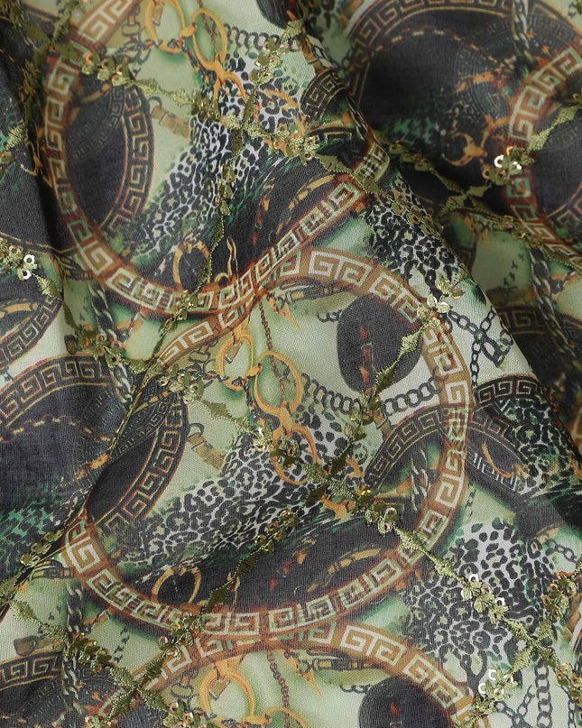 Green Abstract Circle Embroidery Cotton Voile 150cm