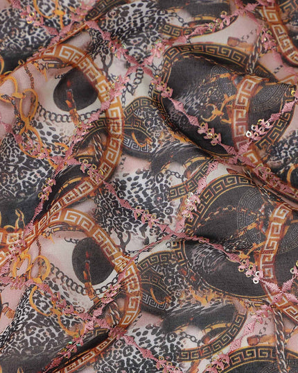 Grey Abstract Circle Embroidery Cotton Voile 150cm