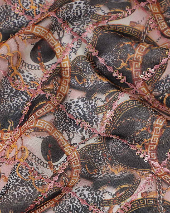 Grey Abstract Circle Embroidery Cotton Voile 150cm