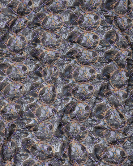 Grey Blue Abstract Circle Embroidery Voile 150cm