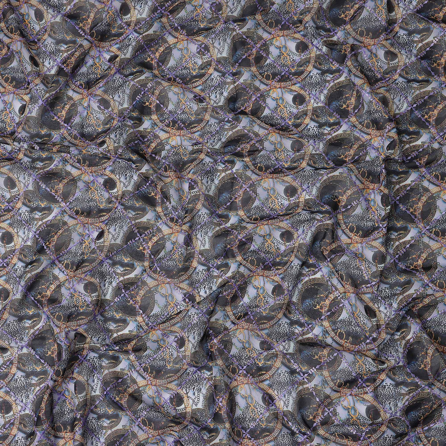 Grey Blue Abstract Circle Embroidery Voile 150cm