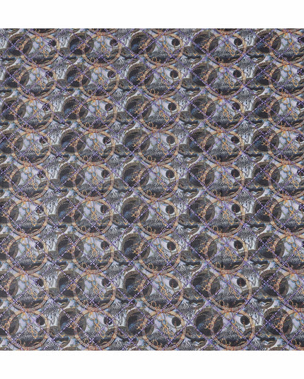 Grey Blue Abstract Circle Embroidery Voile 150cm