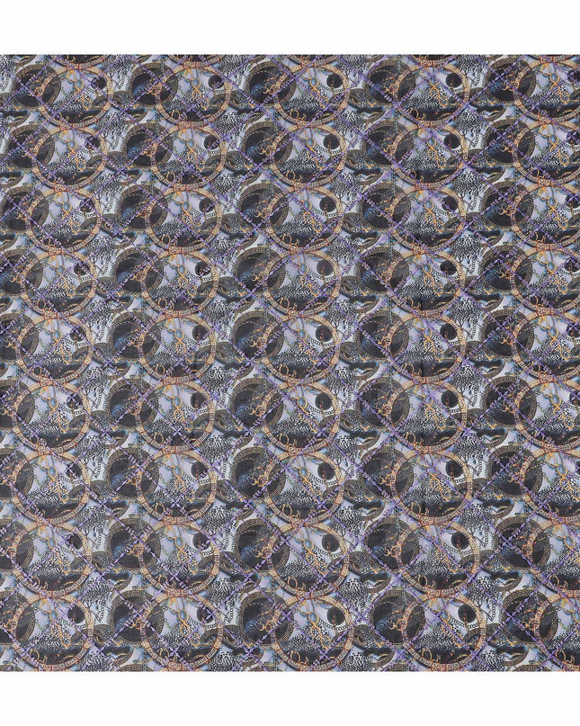 Grey Blue Abstract Circle Embroidery Voile 150cm