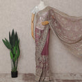 Dusty Rose Pink Embroidered Net Saree 110cm