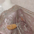 Dusty Rose Pink Embroidered Net Saree 110cm