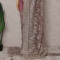 Dusty Rose Pink Embroidered Net Saree 110cm