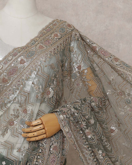Sage Green Embroidered Net Saree 110cm