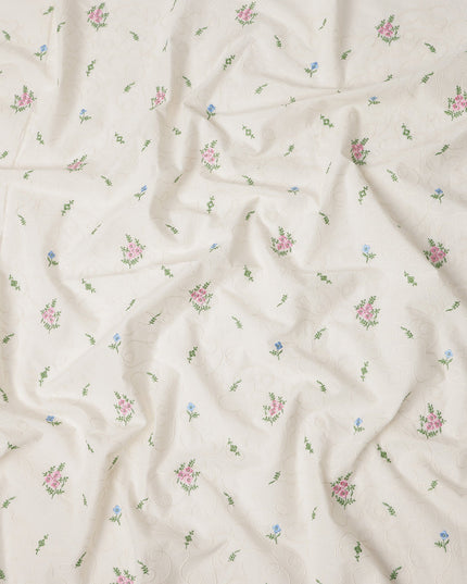White Bouquet Cotton Voile Fabric 110cm India
